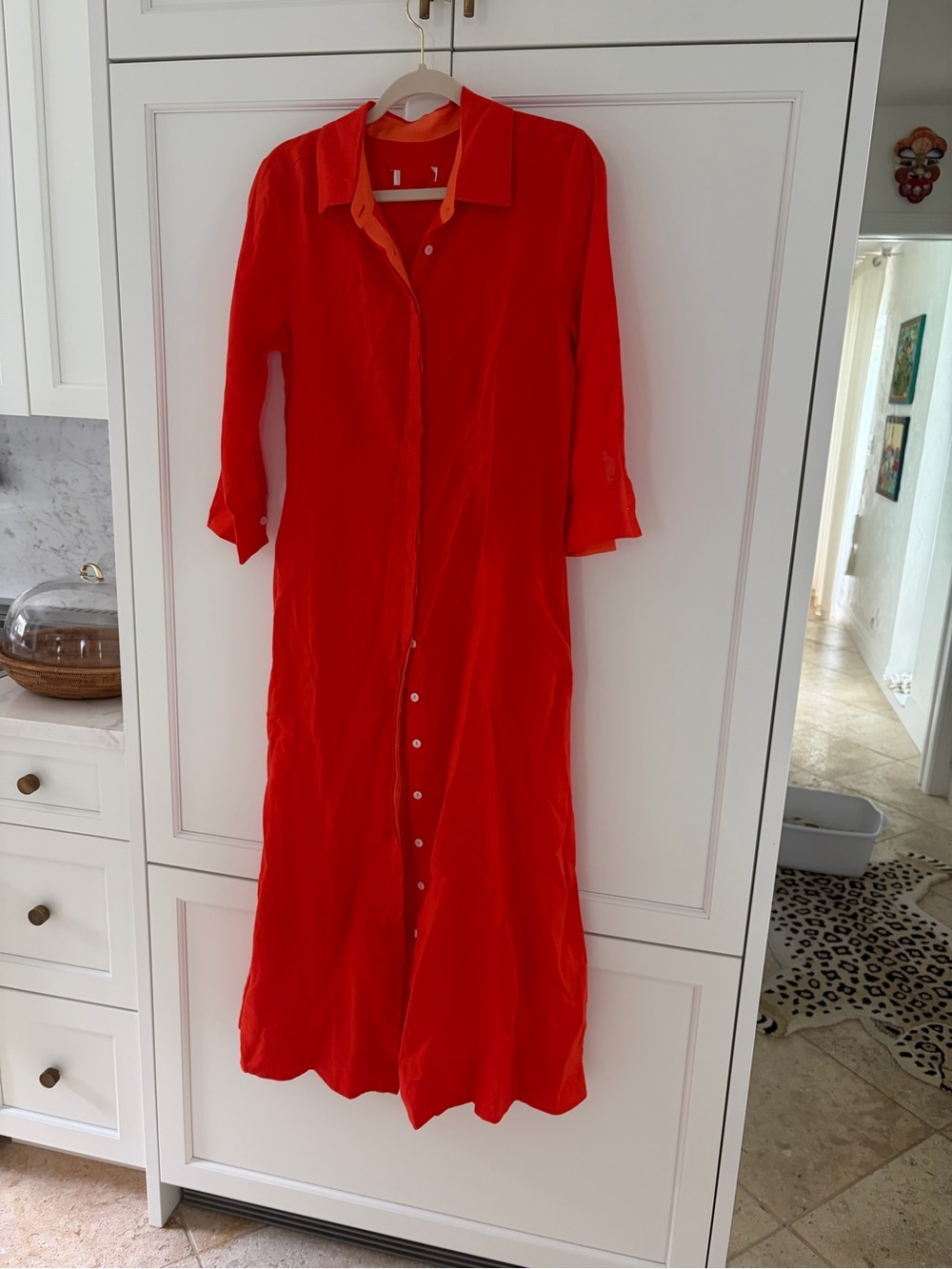 Perlavera Orange Red Linen  Maxi Shirt Dress